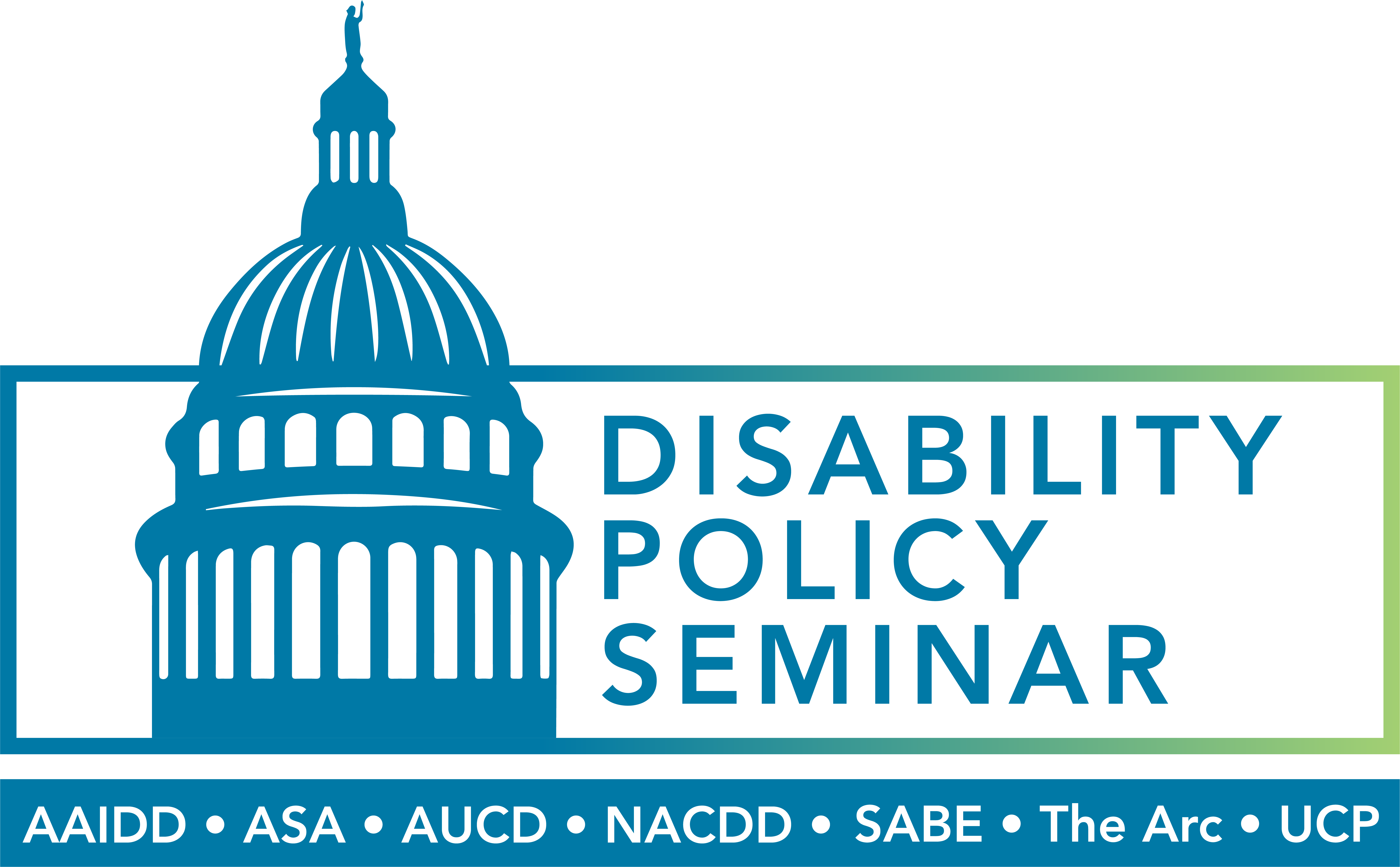 The Disability Policy Seminar blue-green illustration of the U.S. Capitol dome.