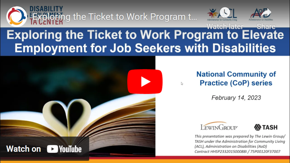 The YouTube thumbnail for the Exploring the Ticket to Work Program to Elevate Employment for Job Seekers with Disabilities webinar